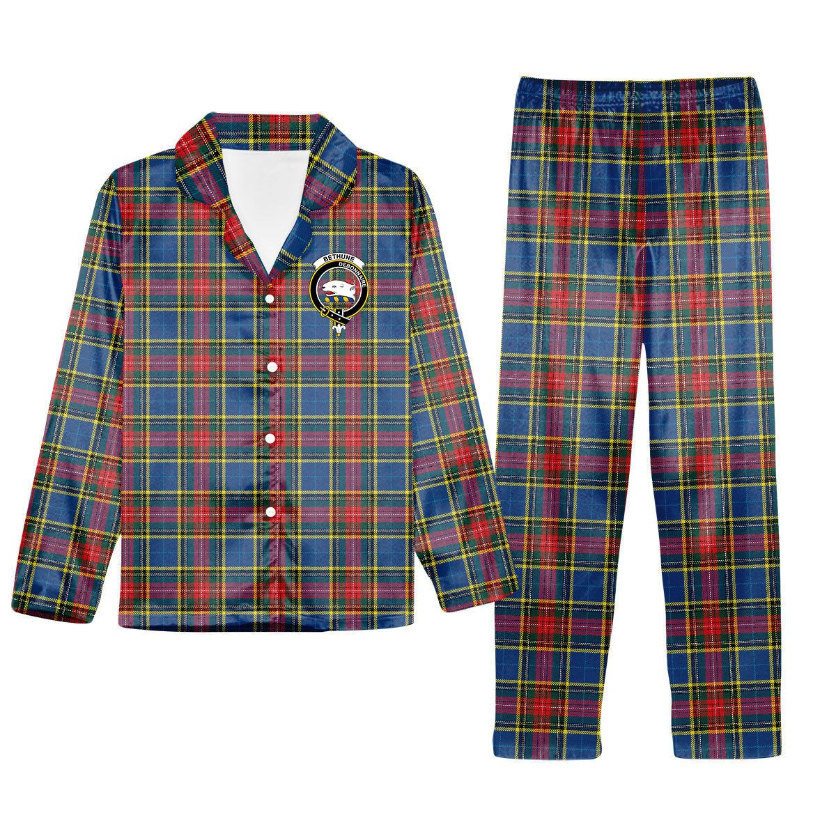 ScotsTee Shop Scottish Bethune Modern Crest Tartan Pajama Satin Velvet Flannel Pajama Set