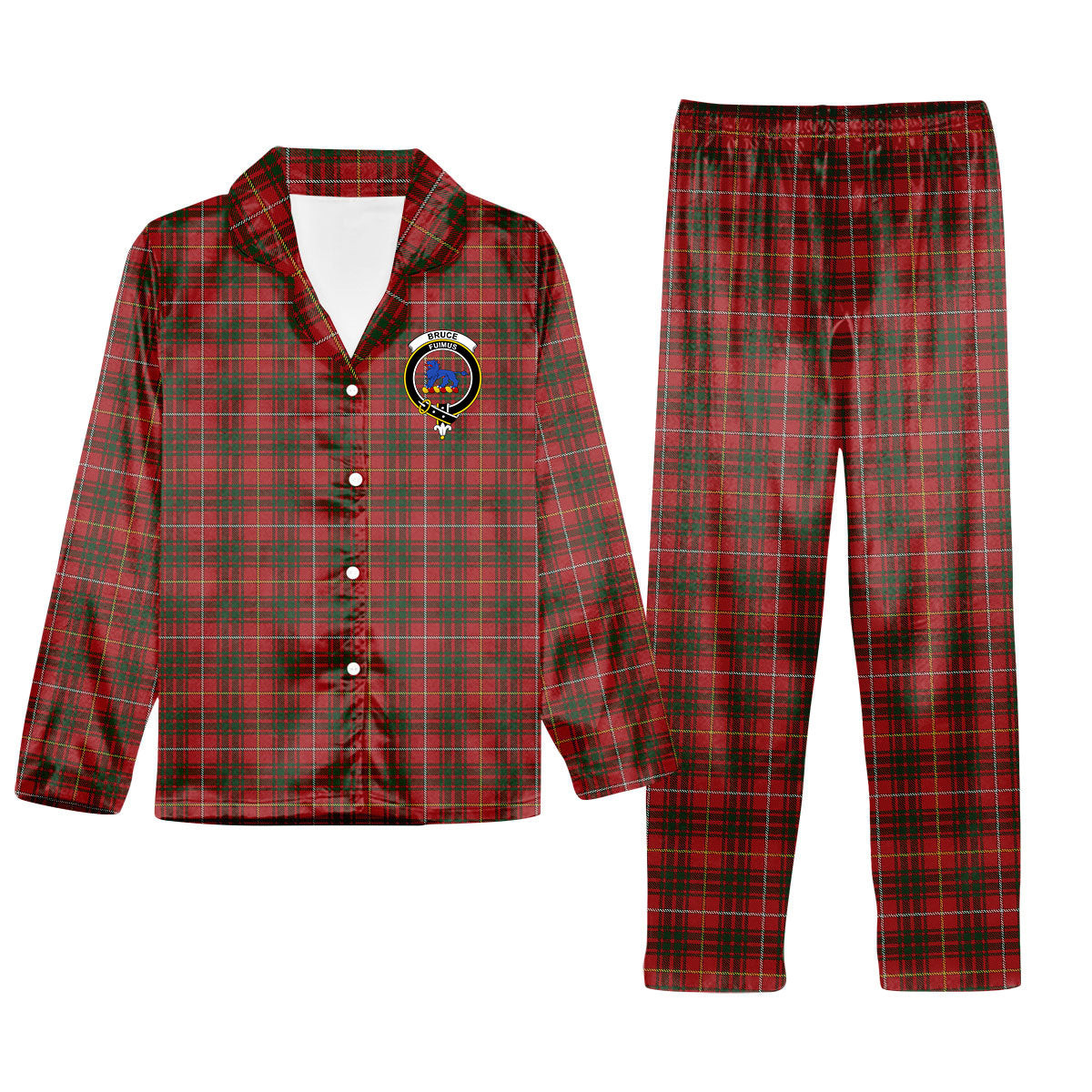 ScotsTee Shop Scottish Bruce Crest Tartan Pajama Satin Velvet Flannel Pajama Set