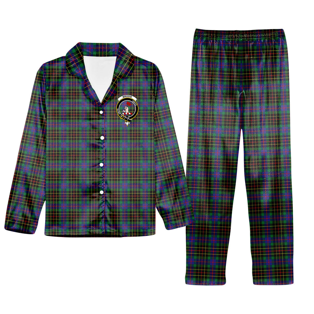ScotsTee Shop Scottish Brodie Hunting Modern Crest Tartan Pajama Satin Velvet Flannel Pajama Set