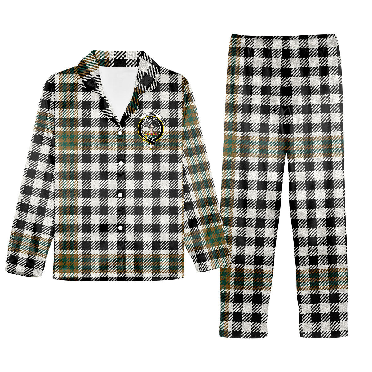 ScotsTee Shop Scottish Burns Check Modern Crest Tartan Pajama Satin Velvet Flannel Pajama Set