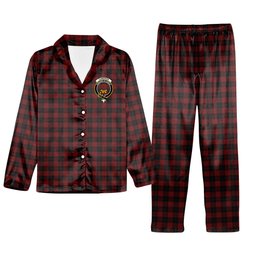ScotsTee Shop Scottish Cameron Black and Red Crest Tartan Pajama Satin Velvet Flannel Pajama Set
