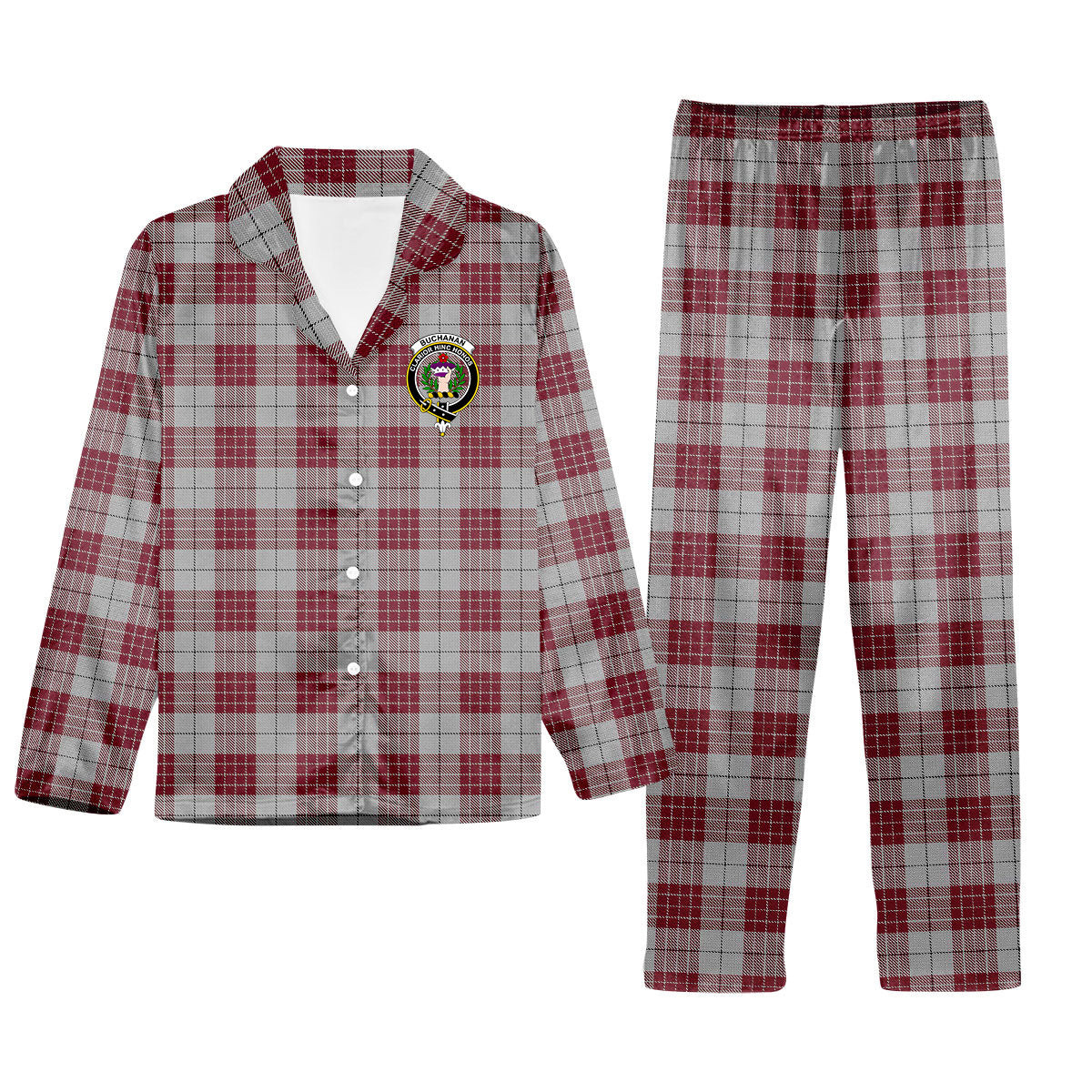 ScotsTee Shop Scottish Buchanan 1842 Crest Tartan Pajama Satin Velvet Flannel Pajama Set