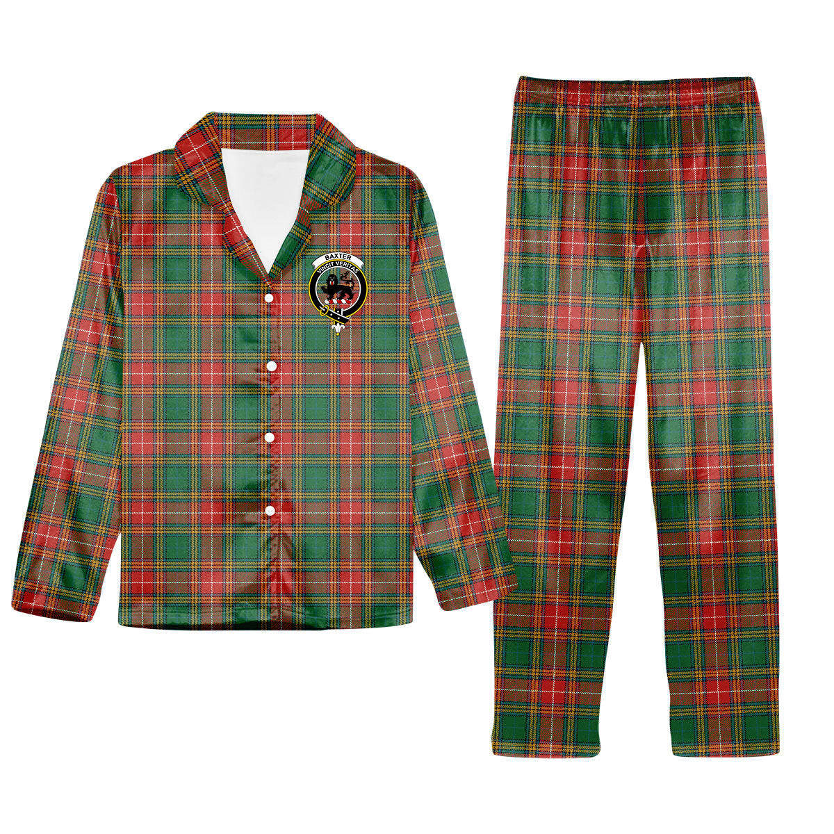 ScotsTee Shop Scottish Baxter Ancient Crest Tartan Pajama Satin Velvet Flannel Pajama Set