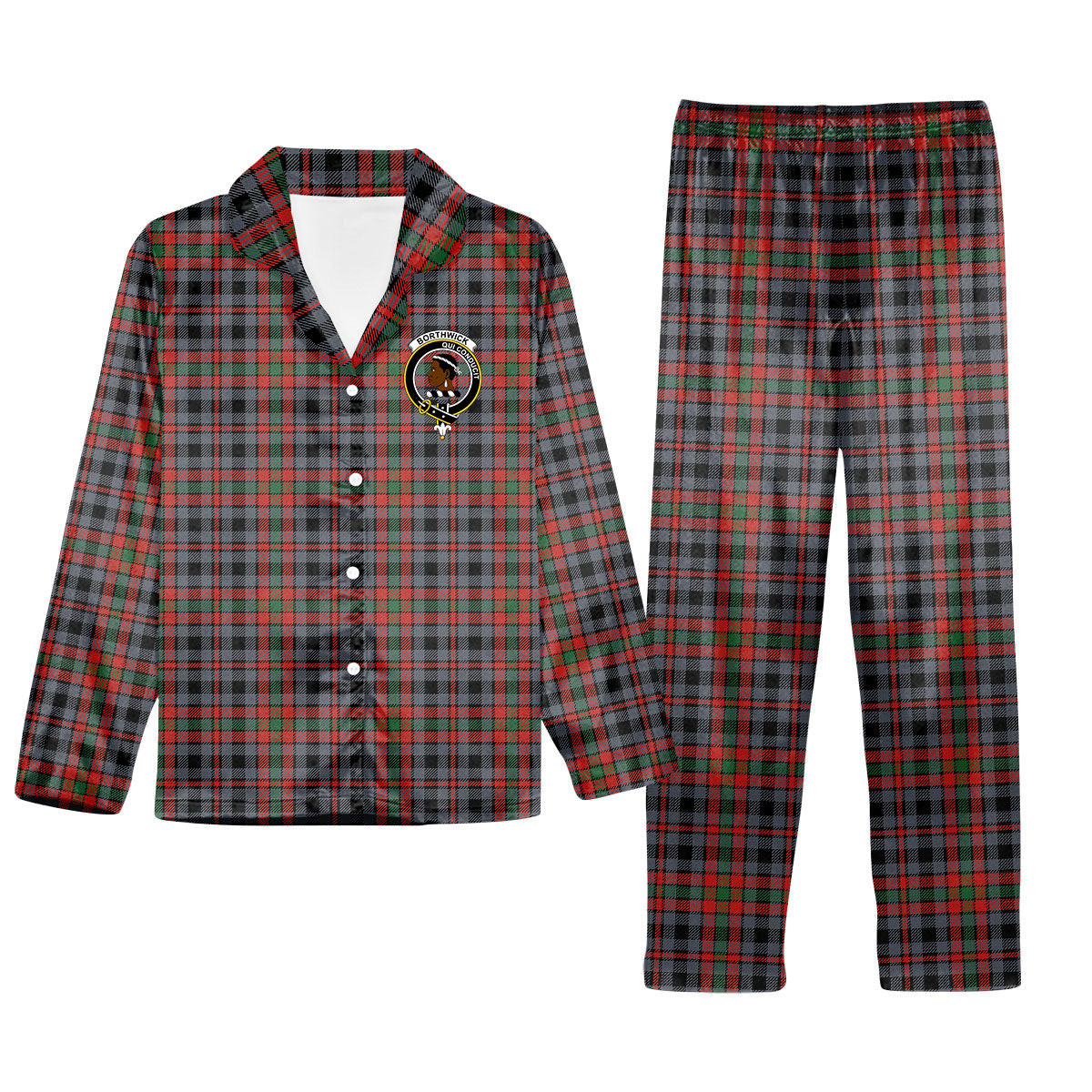 ScotsTee Shop Scottish Borthwick Ancient Crest Tartan Pajama Satin Velvet Flannel Pajama Set