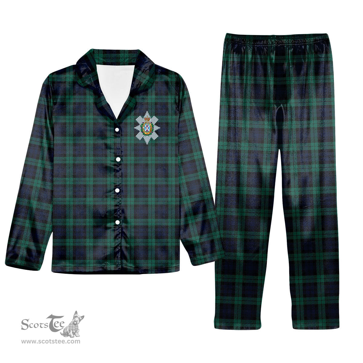 ScotsTee Shop Scottish Black Watch Modern Clan Crest Tartan Pajama Satin Velvet Flannel Pajama Set