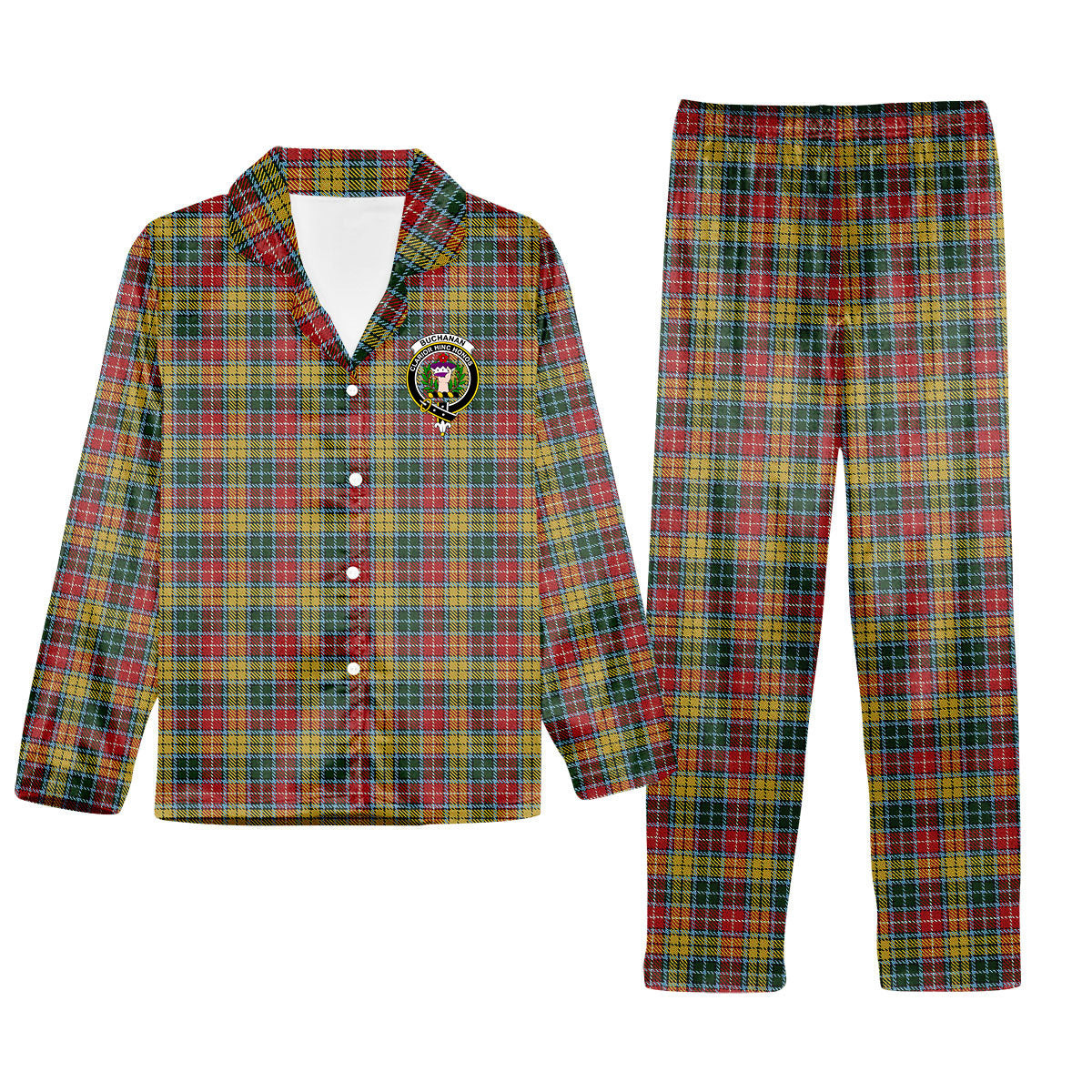 ScotsTee Shop Scottish Buchanan 1850 Crest Tartan Pajama Satin Velvet Flannel Pajama Set