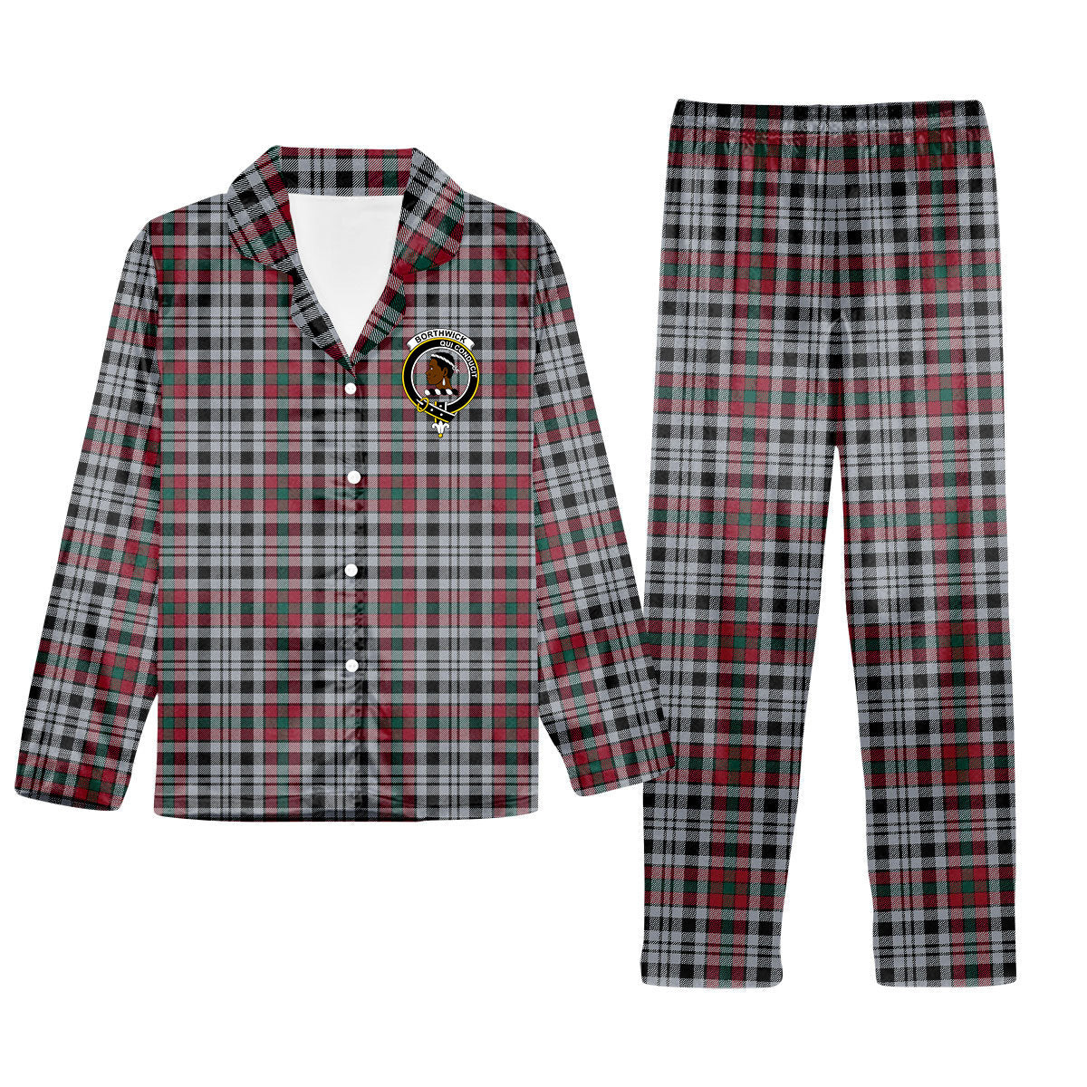ScotsTee Shop Scottish Borthwick Dress Modern Crest Tartan Pajama Satin Velvet Flannel Pajama Set