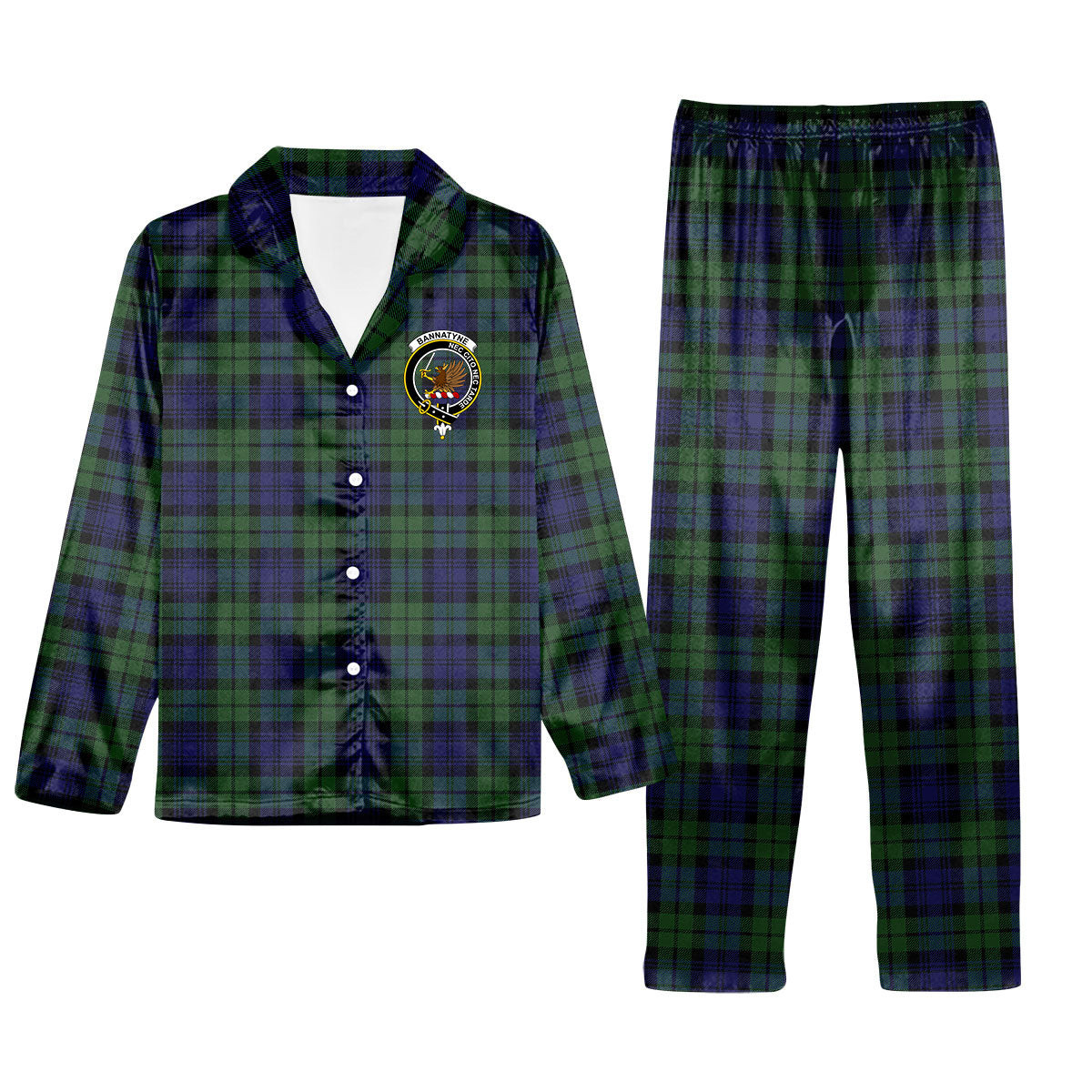 ScotsTee Shop Scottish Bannatyne SC Crest Tartan Pajama Satin Velvet Flannel Pajama Set
