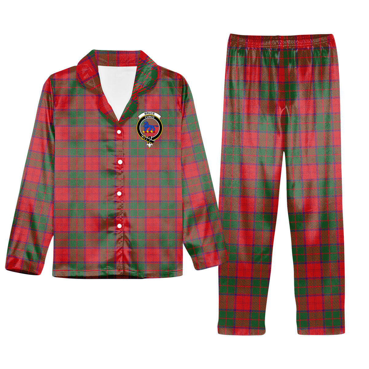 ScotsTee Shop Scottish Bruce New Modern Crest Tartan Pajama Satin Velvet Flannel Pajama Set