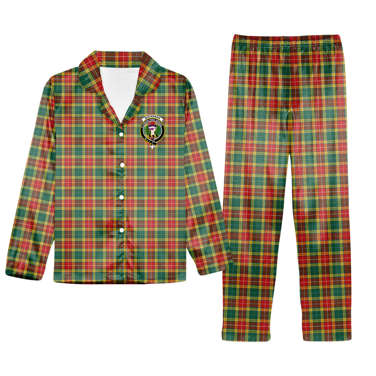 ScotsTee Shop Scottish Buchanan Old Sett Crest Tartan Pajama Satin Velvet Flannel Pajama Set