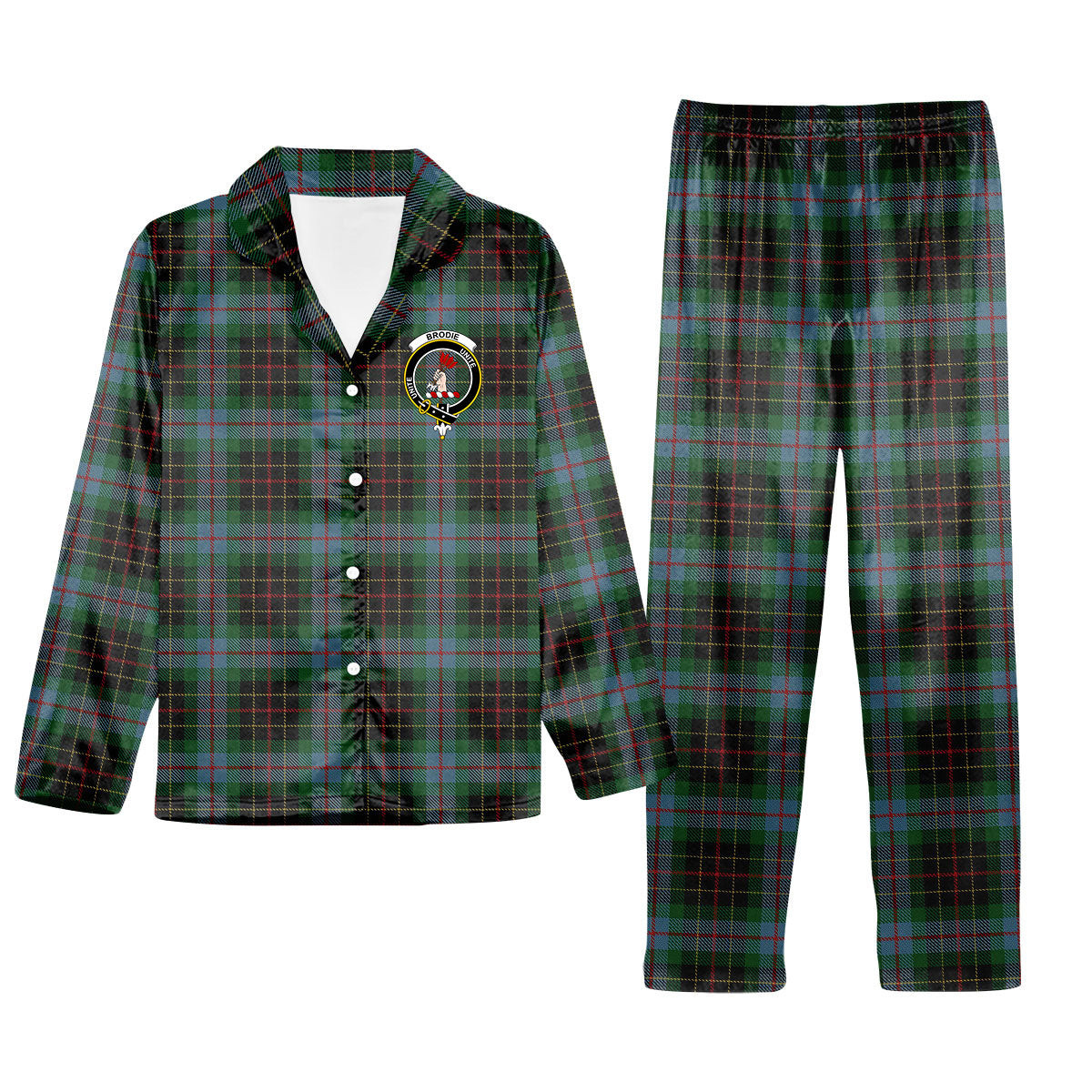ScotsTee Shop Scottish Brodie Hunting Crest Tartan Pajama Satin Velvet Flannel Pajama Set
