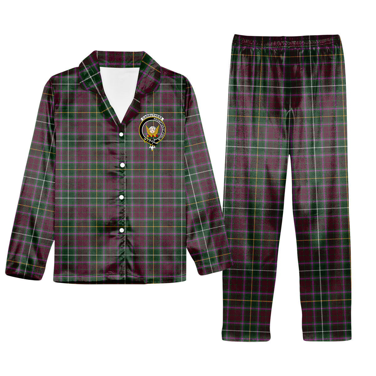 ScotsTee Shop Scottish Carruthers SC Crest Tartan Pajama Satin Velvet Flannel Pajama Set