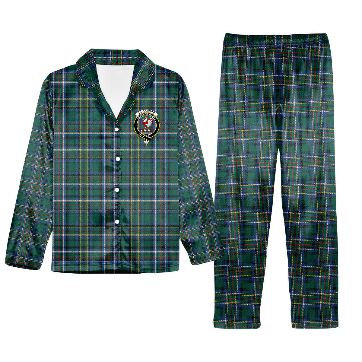 ScotsTee Shop Scottish Cockburn Modern Crest Tartan Pajama Satin Velvet Flannel Pajama Set