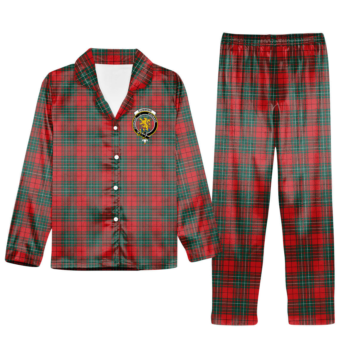 ScotsTee Shop Scottish Cumming Modern Crest Tartan Pajama Satin Velvet Flannel Pajama Set