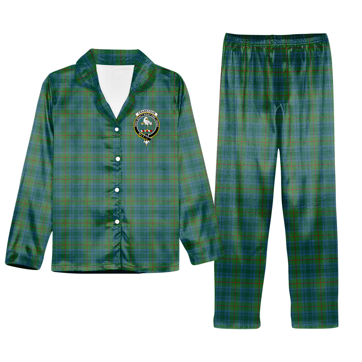 ScotsTee Shop Scottish Cranstoun Modern Crest Tartan Pajama Satin Velvet Flannel Pajama Set