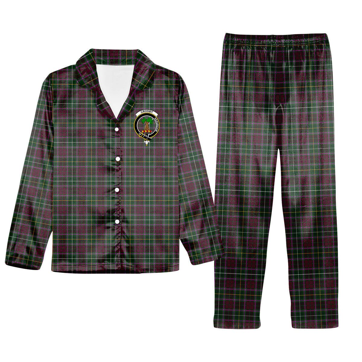 ScotsTee Shop Scottish Crosby Crest Tartan Pajama Satin Velvet Flannel Pajama Set