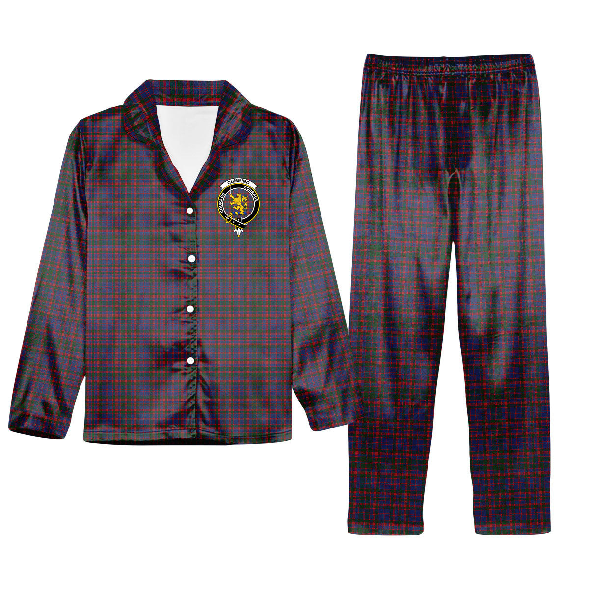 ScotsTee Shop Scottish Cumming Crest Tartan Pajama Satin Velvet Flannel Pajama Set