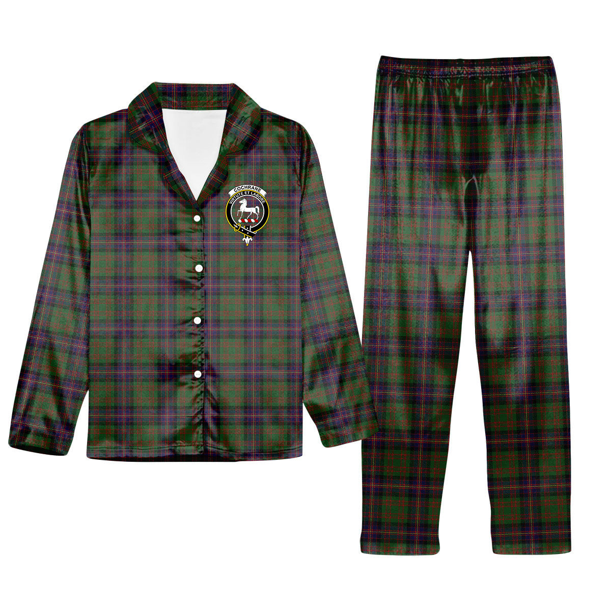 ScotsTee Shop Scottish Cochrane Crest Tartan Pajama Satin Velvet Flannel Pajama Set
