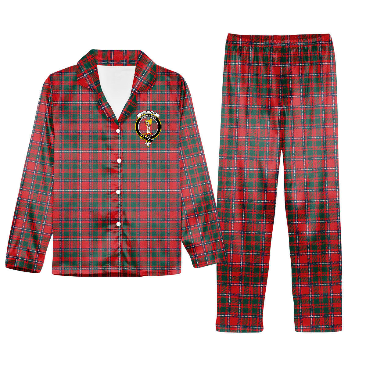 ScotsTee Shop Scottish Chisholm Artifact Modern Crest Tartan Pajama Satin Velvet Flannel Pajama Set