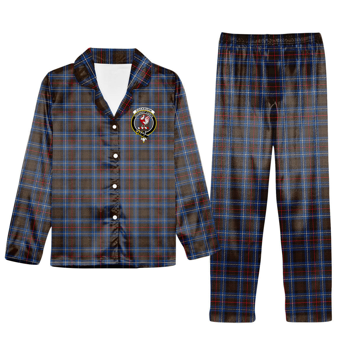 ScotsTee Shop Scottish Cockburn Brown Modern Crest Tartan Pajama Satin Velvet Flannel Pajama Set