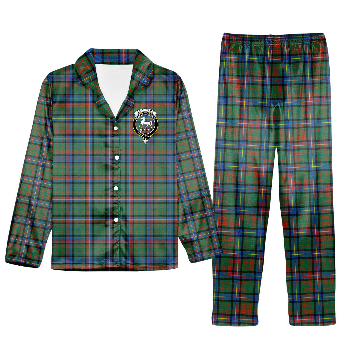 ScotsTee Shop Scottish Cochrane Ancient Crest Tartan Pajama Satin Velvet Flannel Pajama Set