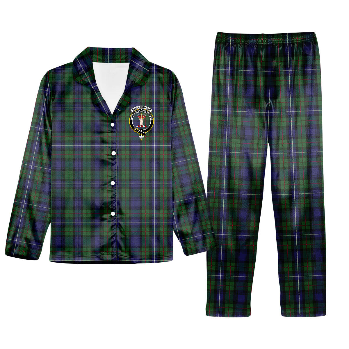 ScotsTee Shop Scottish Donnachaidh Robertson Crest Tartan Pajama Satin Velvet Flannel Pajama Set