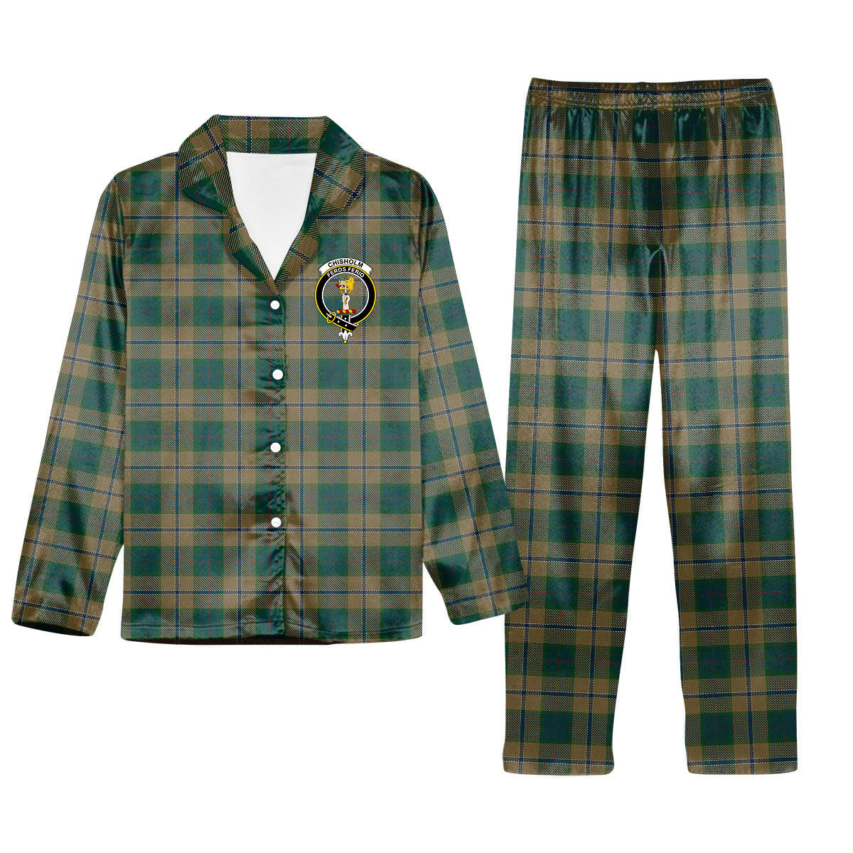 ScotsTee Shop Scottish Chisholm Colonial Crest Tartan Pajama Satin Velvet Flannel Pajama Set