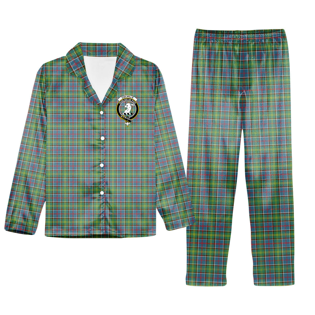 ScotsTee Shop Scottish Colville Crest Tartan Pajama Satin Velvet Flannel Pajama Set
