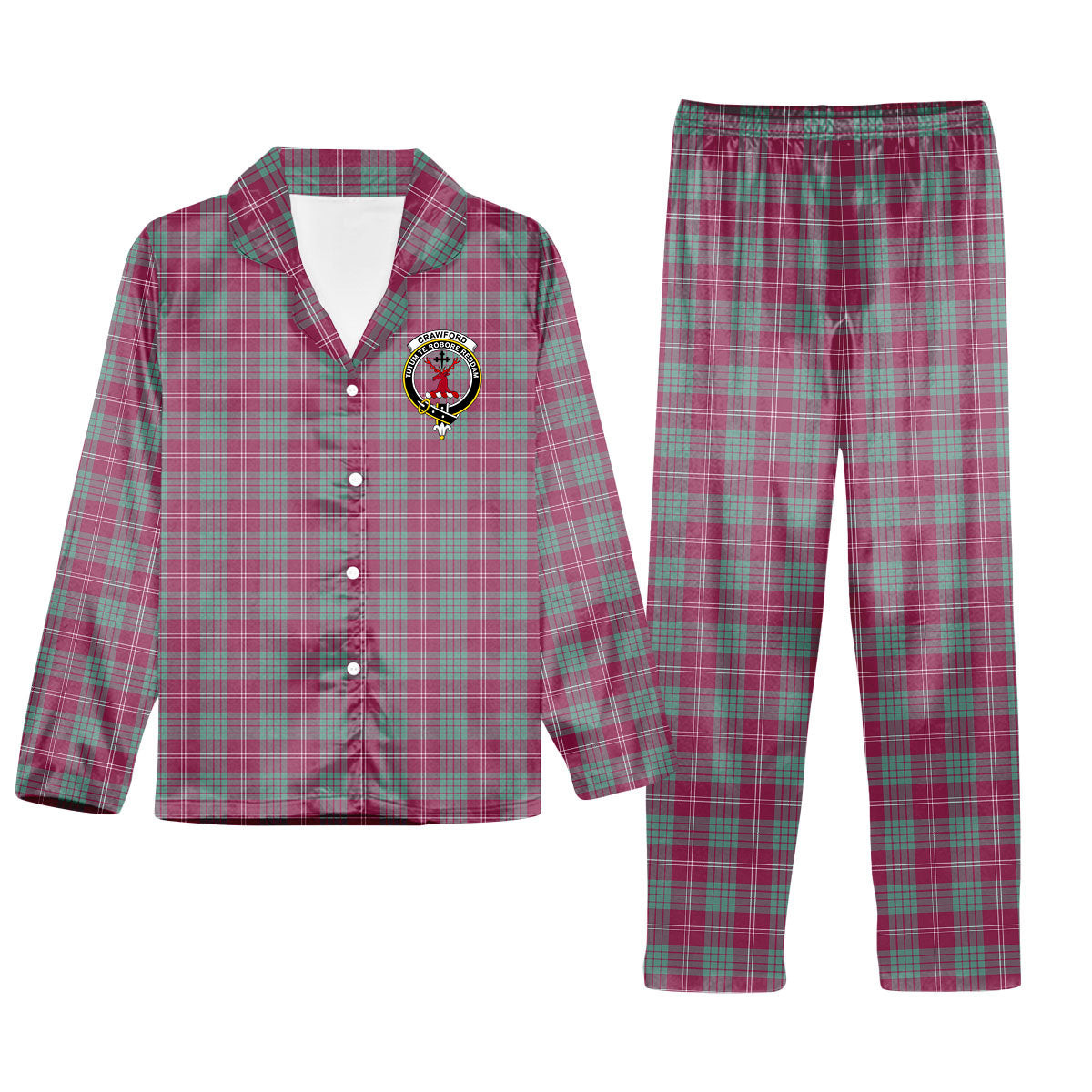 ScotsTee Shop Scottish Crawford Ancient Crest Tartan Pajama Satin Velvet Flannel Pajama Set