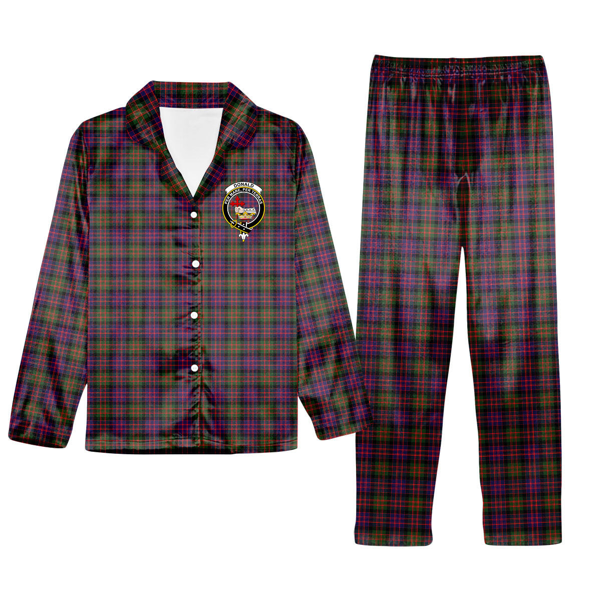 ScotsTee Shop Scottish Donald Modern Crest Tartan Pajama Satin Velvet Flannel Pajama Set