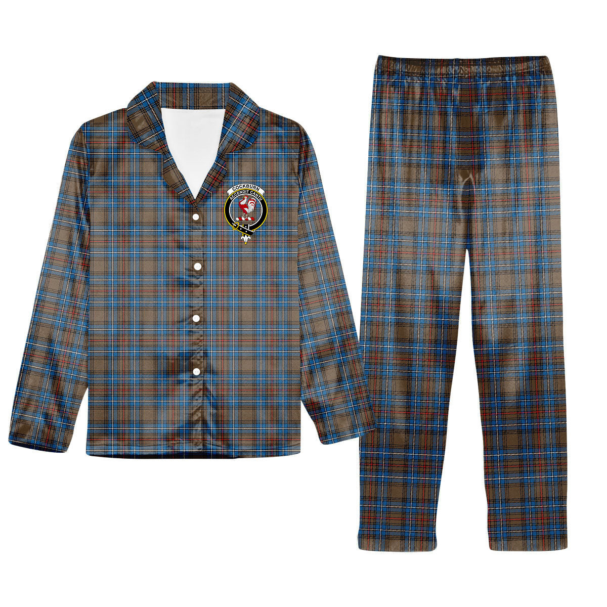 ScotsTee Shop Scottish Cockburn Brown Ancient Crest Tartan Pajama Satin Velvet Flannel Pajama Set