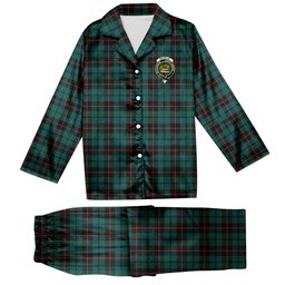ScotsTee Shop Scottish Douglas Black Modern Crest Tartan Pajama Satin Velvet Flannel Pajama Set