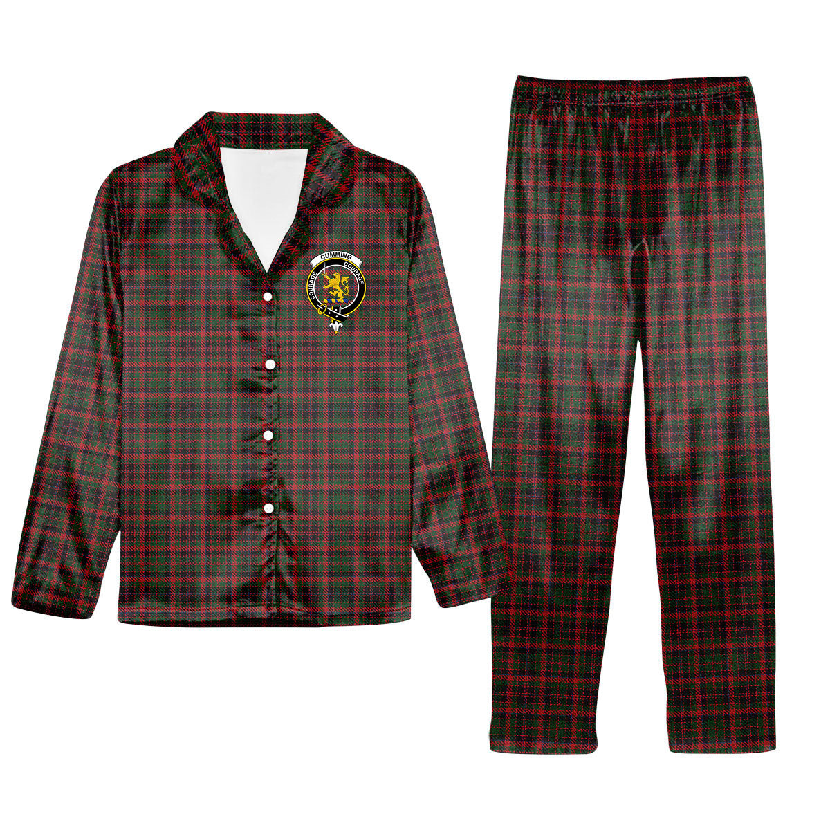 ScotsTee Shop Scottish Cumming 1850 Crest Tartan Pajama Satin Velvet Flannel Pajama Set