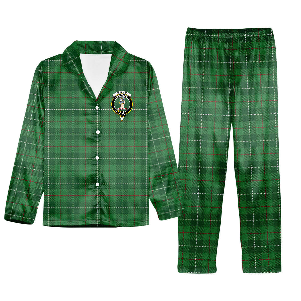ScotsTee Shop Scottish Clephane Crest Tartan Pajama Satin Velvet Flannel Pajama Set