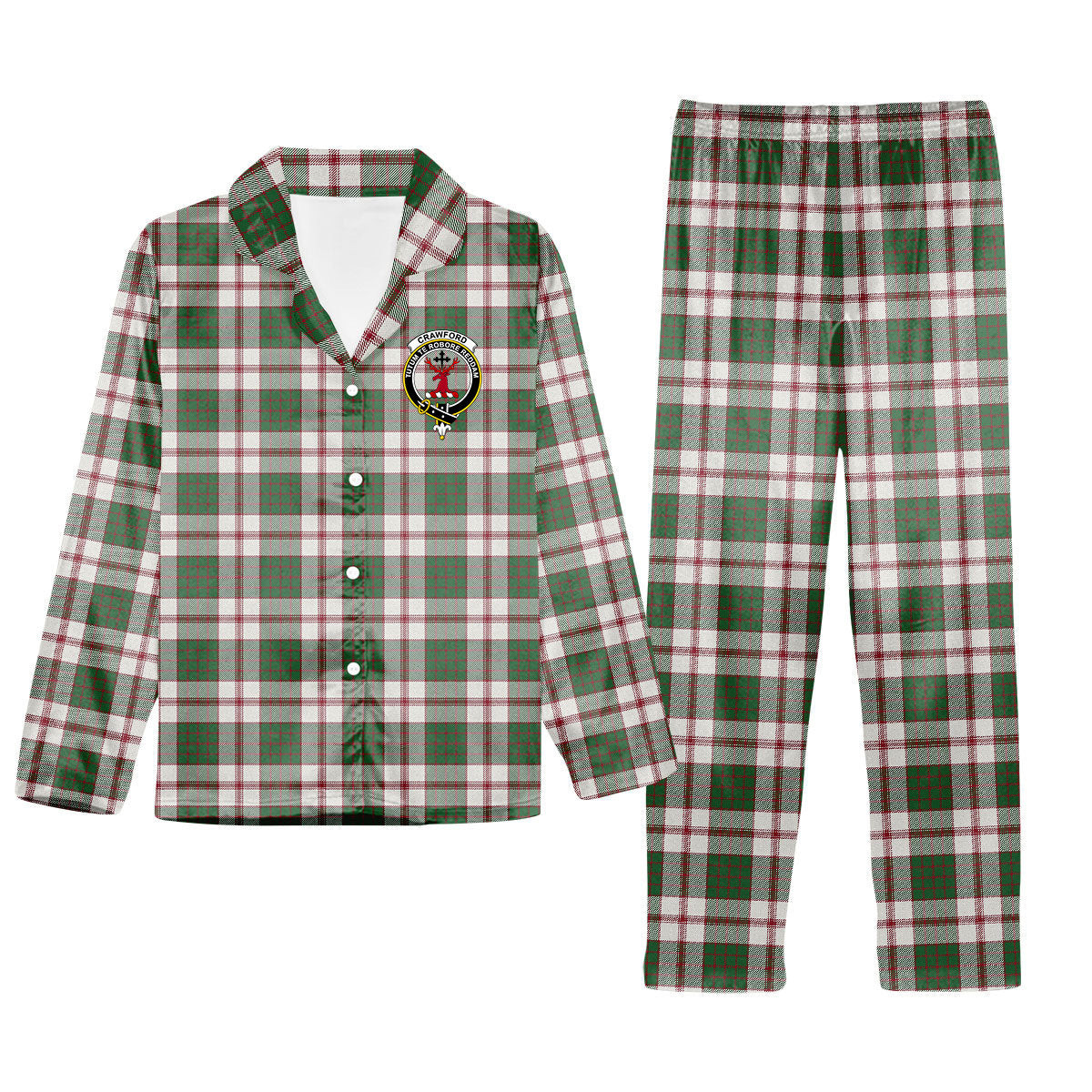 ScotsTee Shop Scottish Crawford Arisaid Dance Modern Crest Tartan Pajama Satin Velvet Flannel Pajama Set