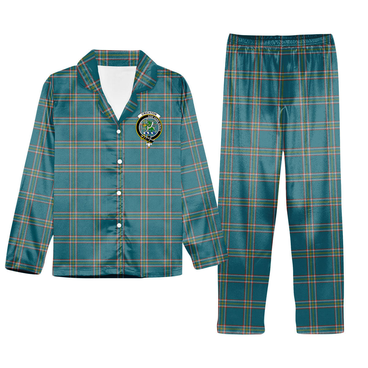 ScotsTee Shop Scottish Crichton Ancient Crest Tartan Pajama Satin Velvet Flannel Pajama Set