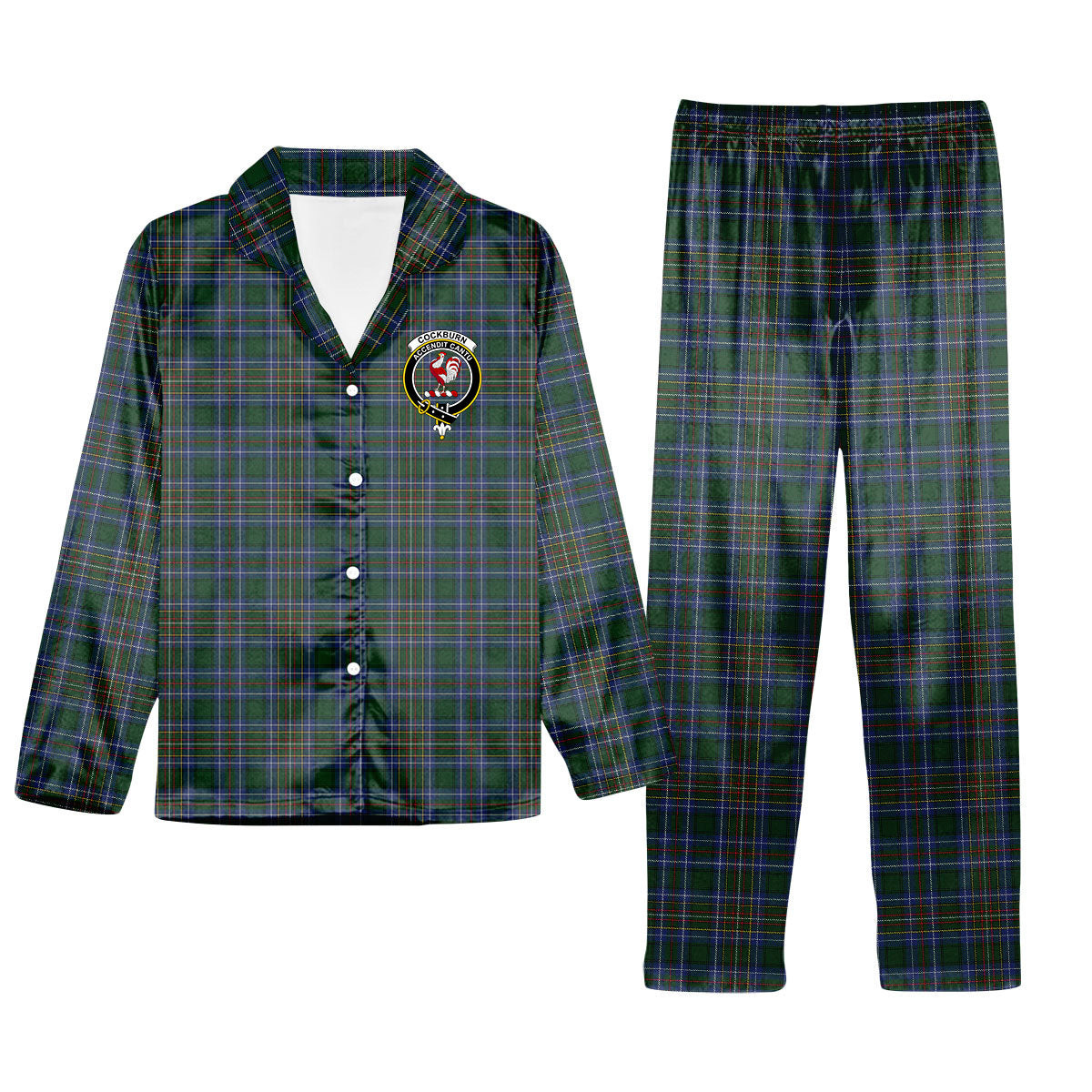 ScotsTee Shop Scottish Cockburn 2 Crest Tartan Pajama Satin Velvet Flannel Pajama Set