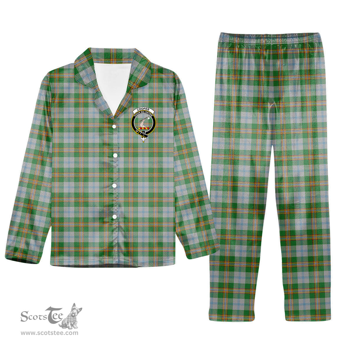 ScotsTee Shop Scottish Cooper Dress Dalgleish 2 Crest Tartan Pajama Satin Velvet Flannel Pajama Set
