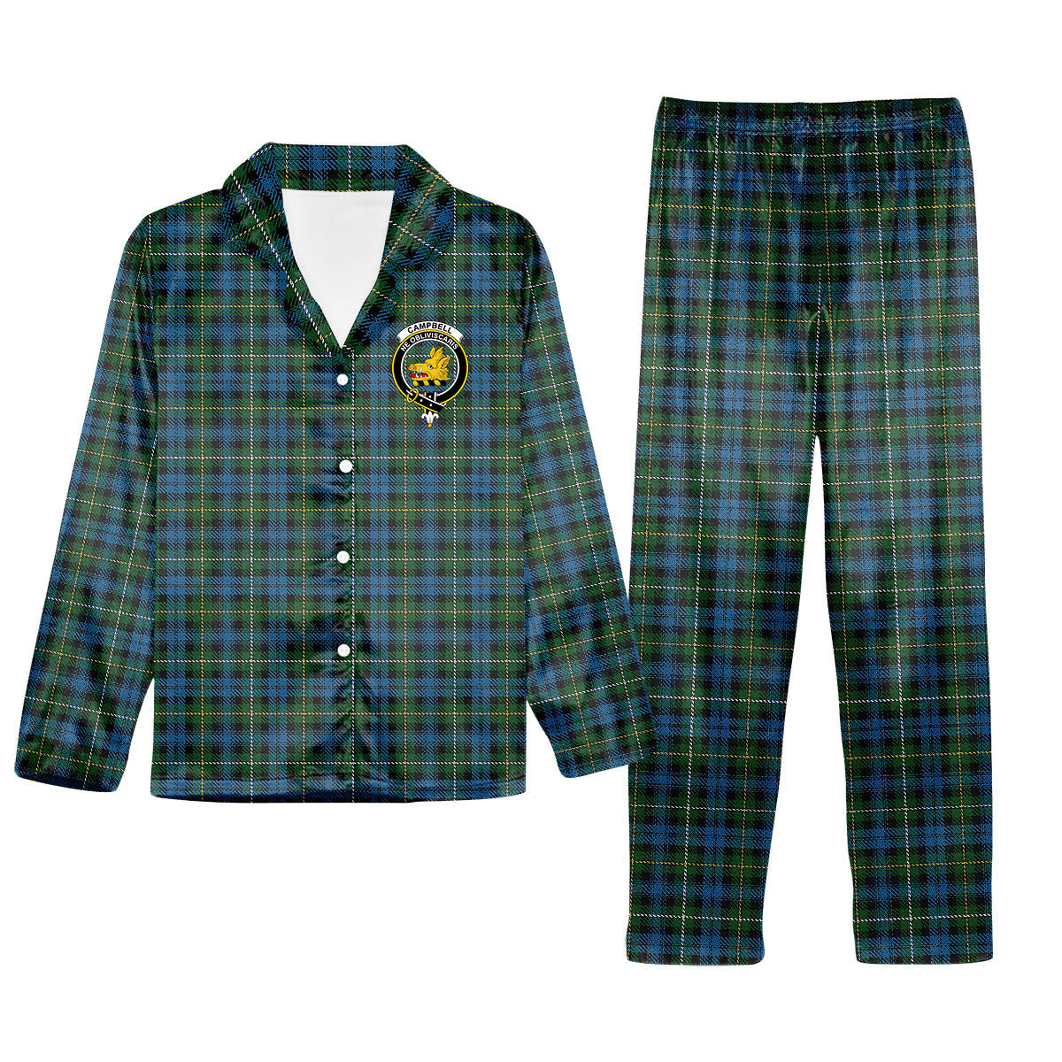 ScotsTee Shop Scottish Campbell of Argyll Ancient Crest Tartan Pajama Satin Velvet Flannel Pajama Set