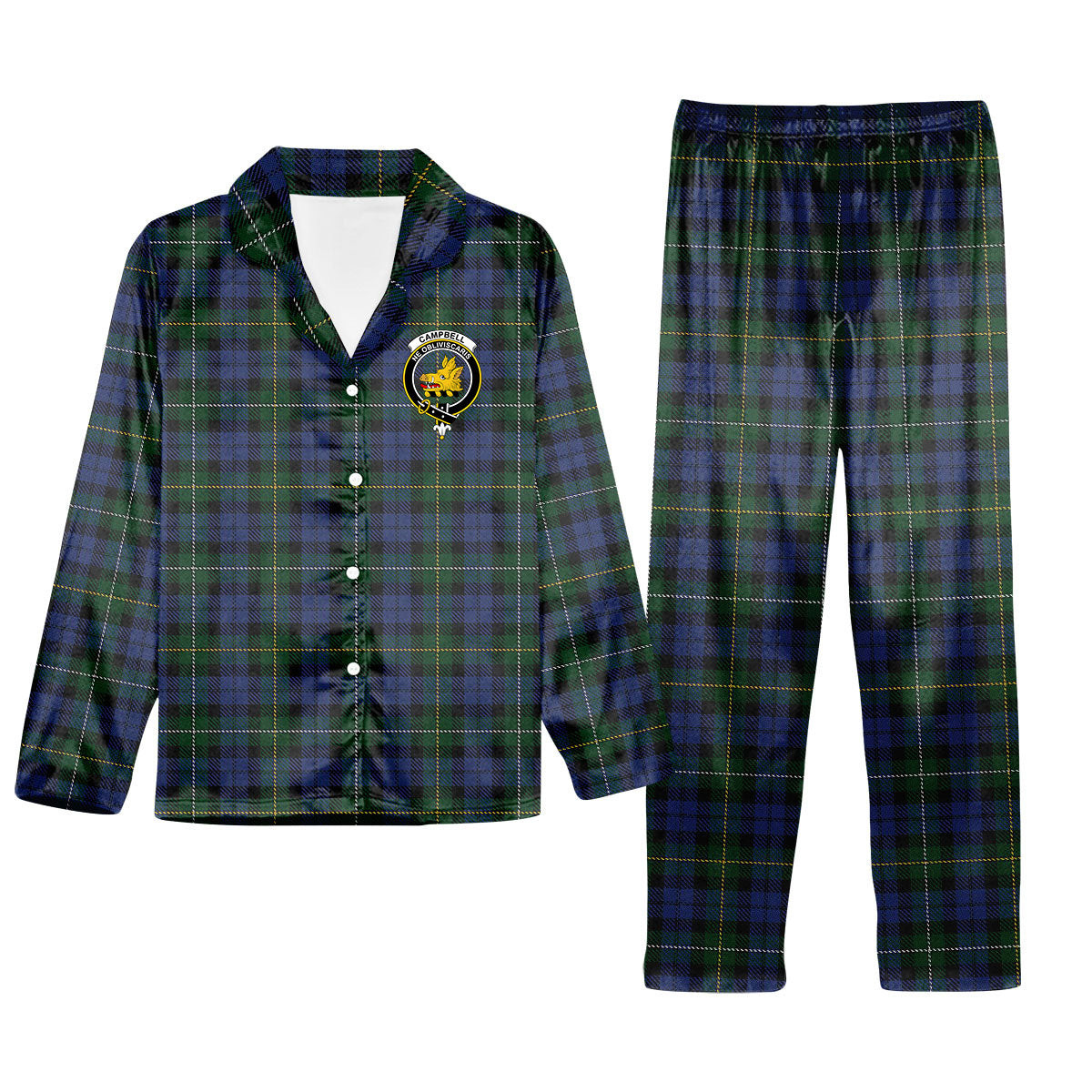 ScotsTee Shop Scottish Campbell of Loudoun Crest Tartan Pajama Satin Velvet Flannel Pajama Set