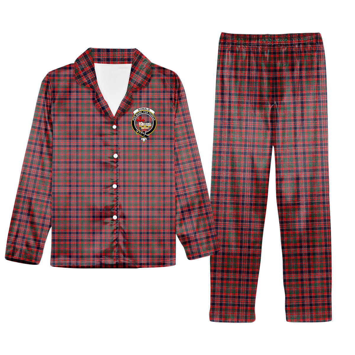 ScotsTee Shop Scottish Donald of Boisdale Modern Crest Tartan Pajama Satin Velvet Flannel Pajama Set