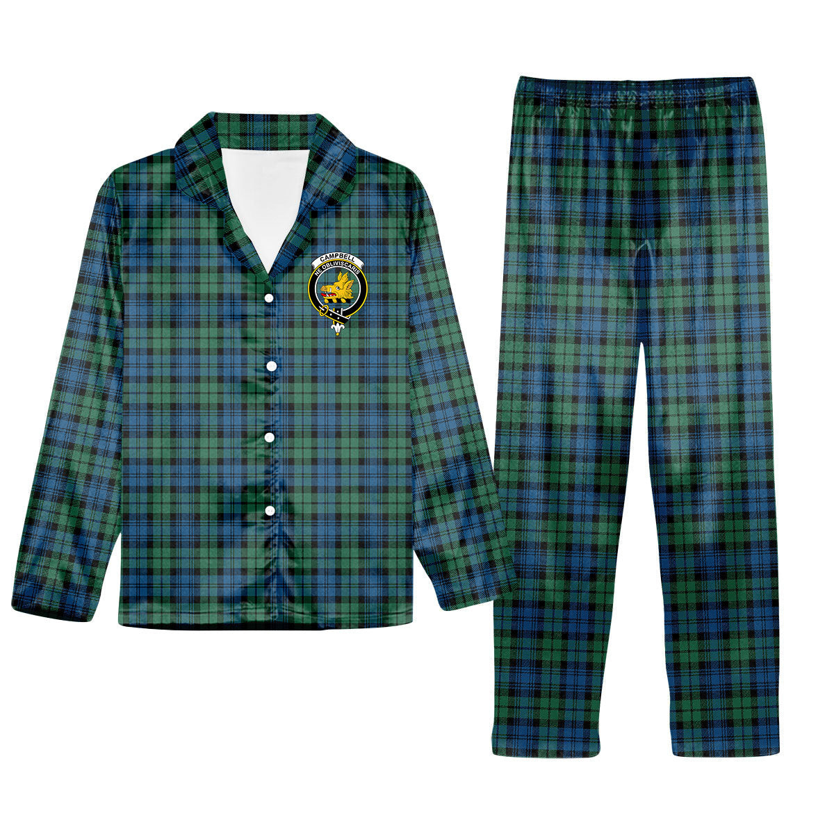 ScotsTee Shop Scottish Campbell Ancient 02 Crest Tartan Pajama Satin Velvet Flannel Pajama Set