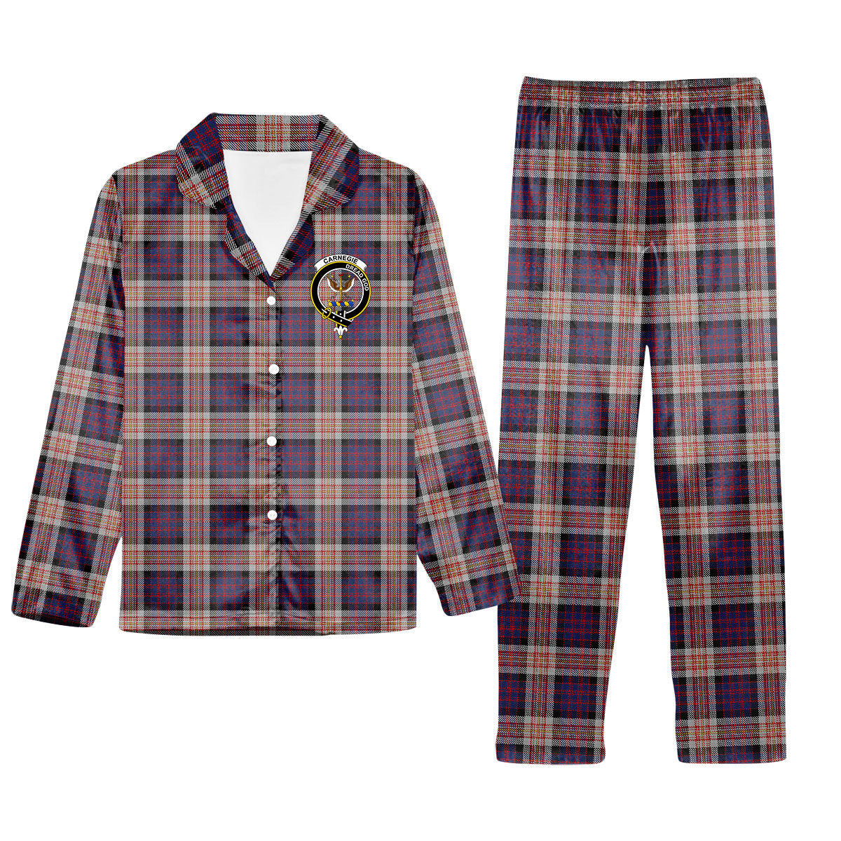 ScotsTee Shop Scottish Carnegie 2 Crest Tartan Pajama Satin Velvet Flannel Pajama Set