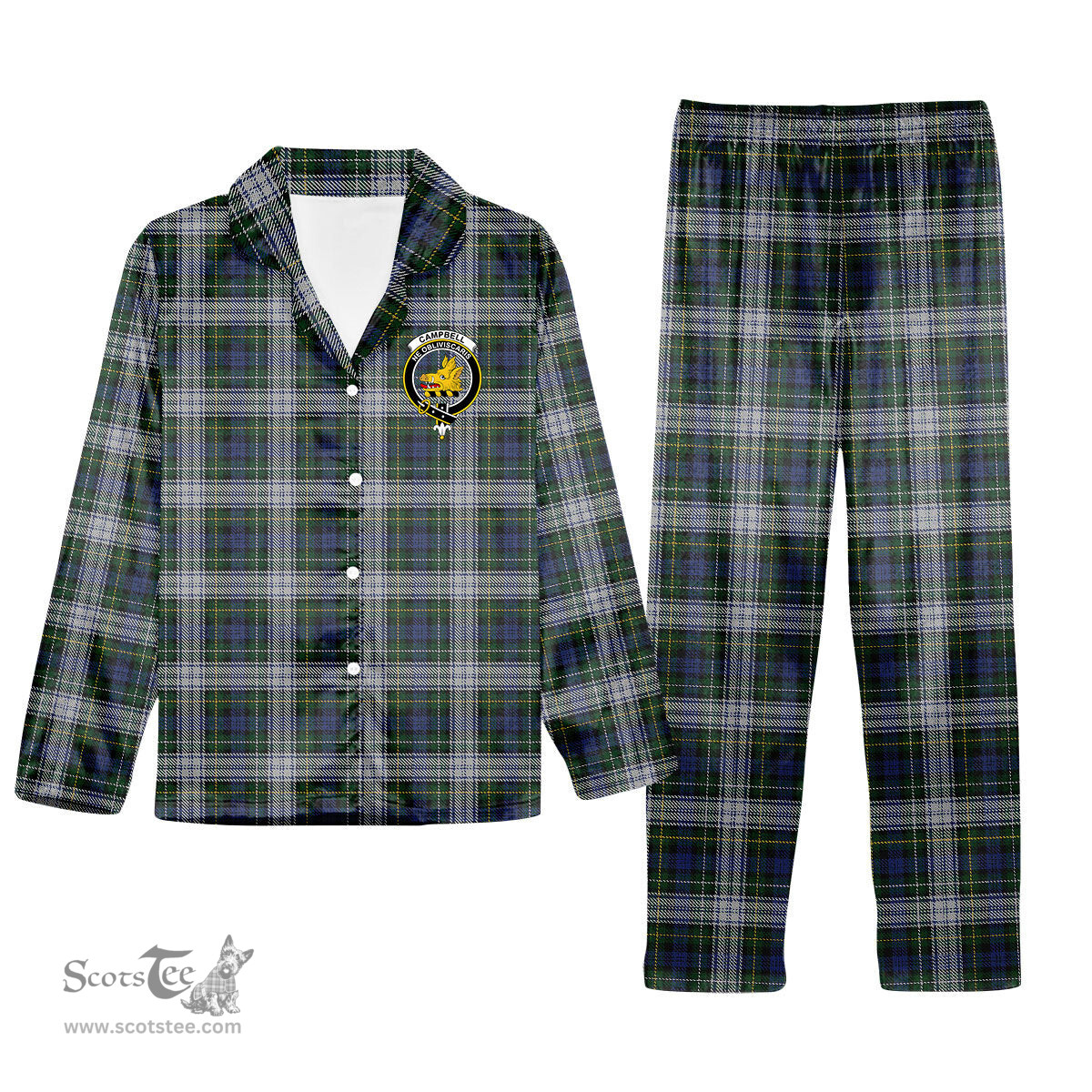 ScotsTee Shop Scottish Campbell of Lochnell Dress Crest Tartan Pajama Satin Velvet Flannel Pajama Set