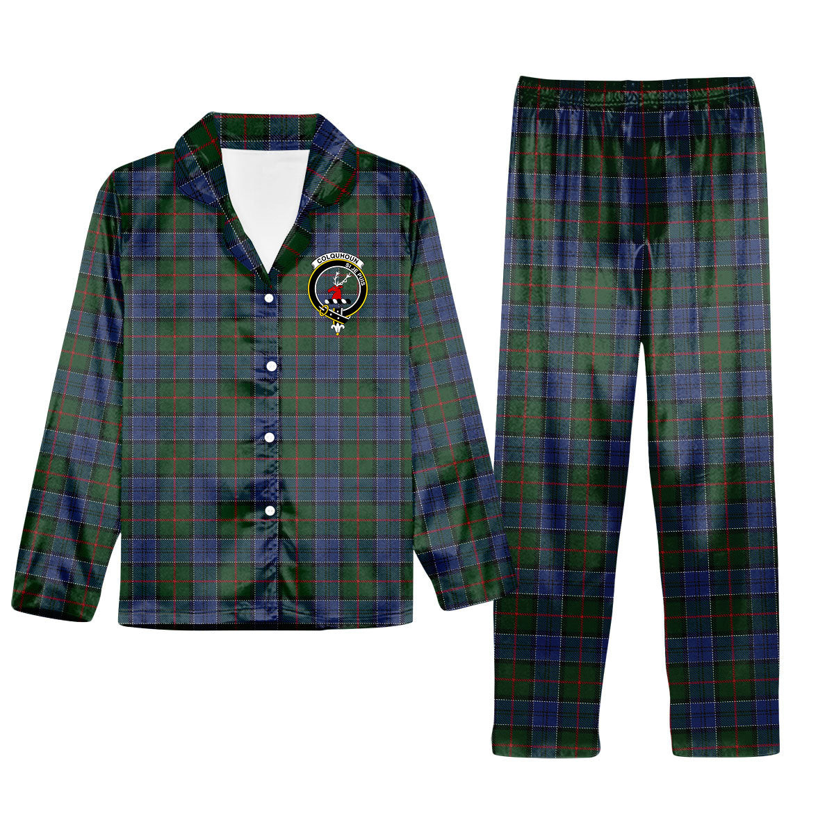 ScotsTee Shop Scottish Colquhoun Crest Tartan Pajama Satin Velvet Flannel Pajama Set