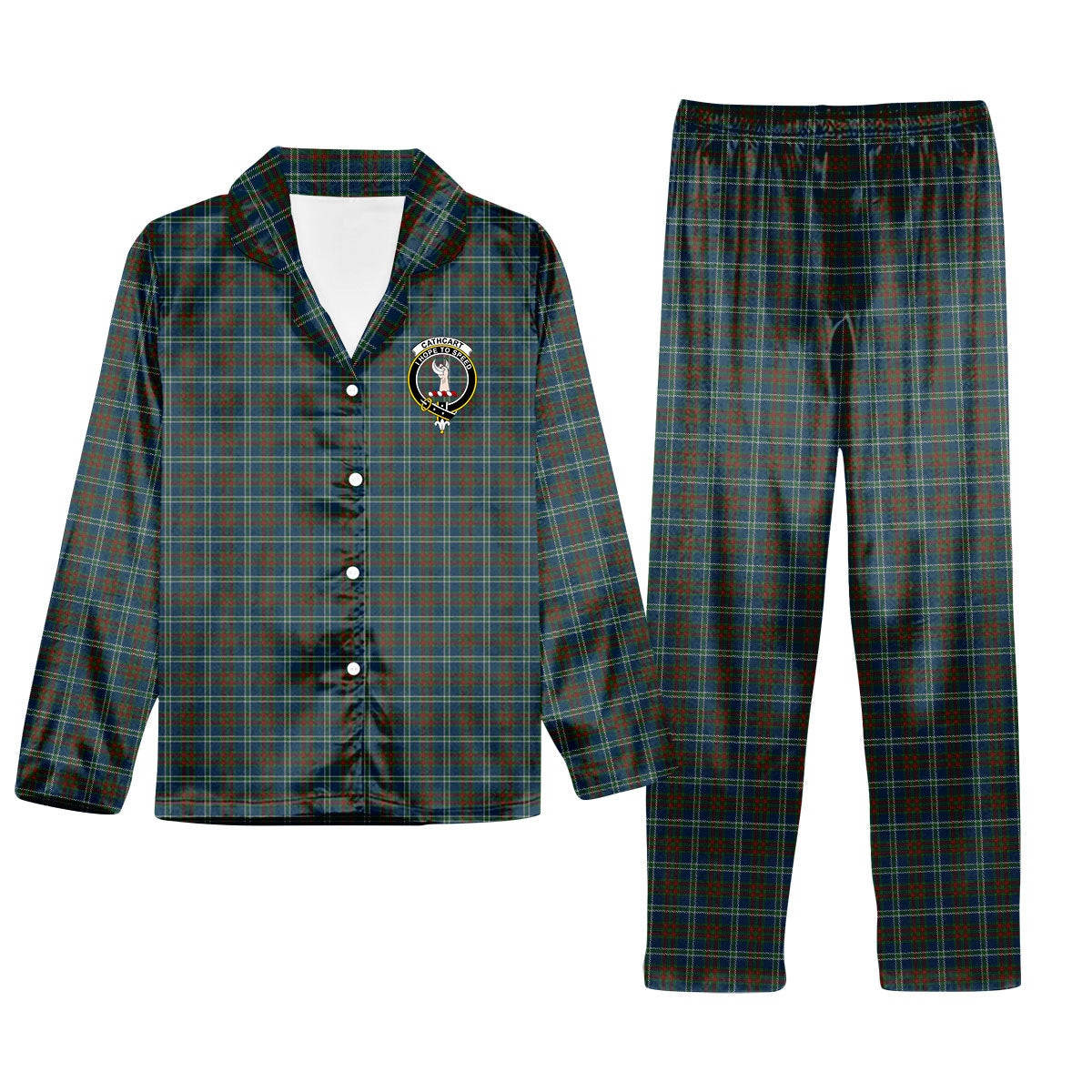 ScotsTee Shop Scottish Cathcart Crest Tartan Pajama Satin Velvet Flannel Pajama Set