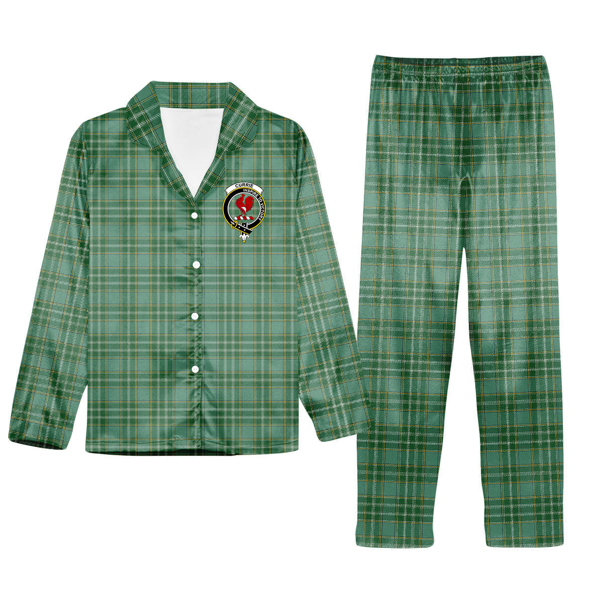 ScotsTee Shop Scottish Currie Ancient Crest Tartan Pajama Satin Velvet Flannel Pajama Set