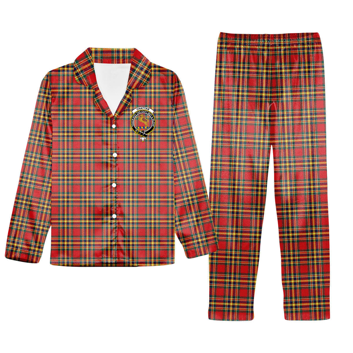ScotsTee Shop Scottish Chattan Modern Crest Tartan Pajama Satin Velvet Flannel Pajama Set
