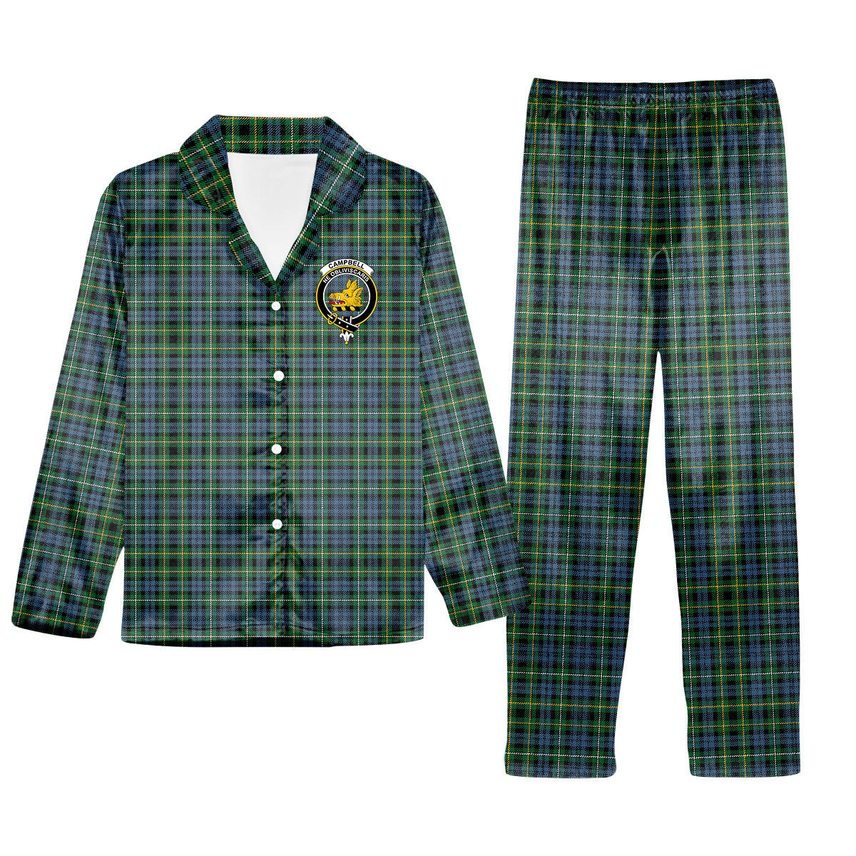 ScotsTee Shop Scottish Campbell of Argyll 1815 Ancient 2 Crest Tartan Pajama Satin Velvet Flannel Pajama Set