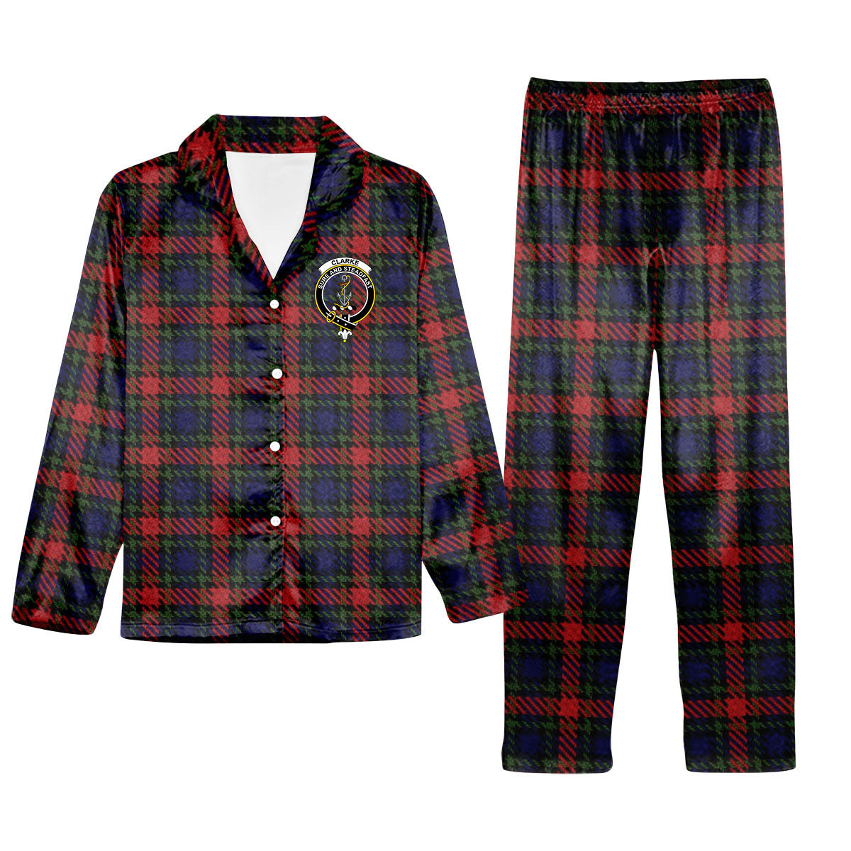 ScotsTee Shop Scottish Clarke Red Crest Tartan Pajama Satin Velvet Flannel Pajama Set
